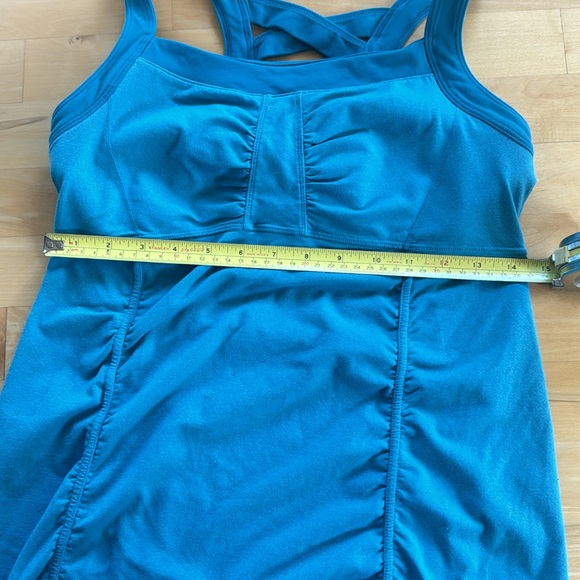 Athleta Teal Scrunch Ruched Lattice Cross Back Tank Top Size Medium Tall - Picture 7 of 8